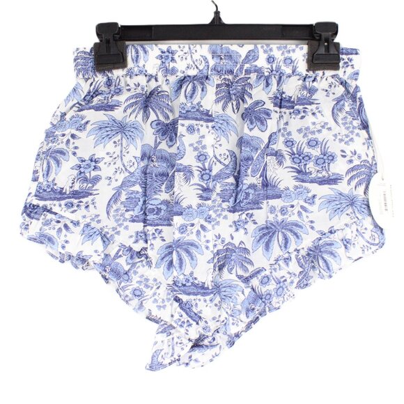 NWT Sandro Boyana 100% Cotton Shorts with Ruffle Trim in Blue Toile Size Small - Picture 1 of 6